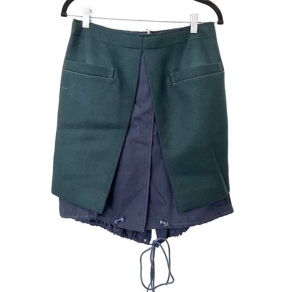 SACAI Wool Overlay Layered Skirt Sz 2 (M) - Picture 1 of 4